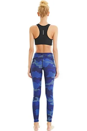 COOLOMG Women's Yoga Running Pants Printed Compression Leggings Workout Tights Hidden Pocket Purple Camo Medium