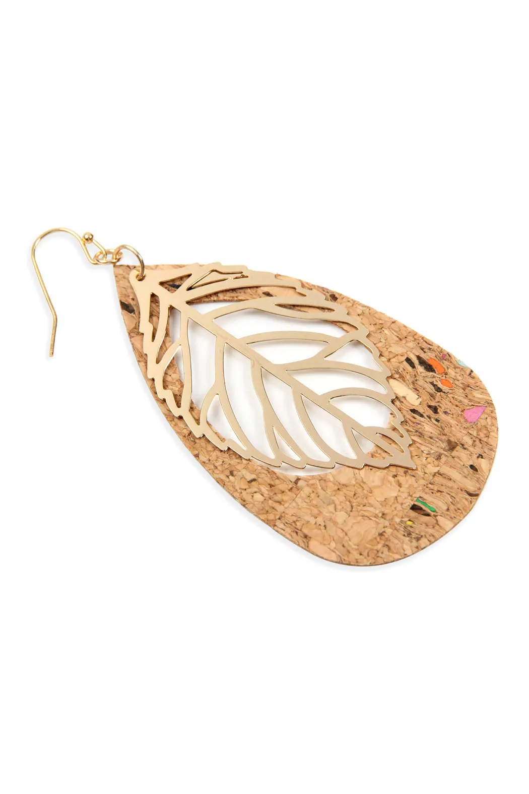 Cork Pattern Teardrop Metal Leaf Filigree Earrings