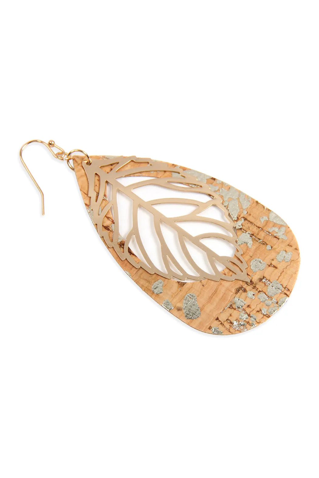Cork Pattern Teardrop Metal Leaf Filigree Earrings