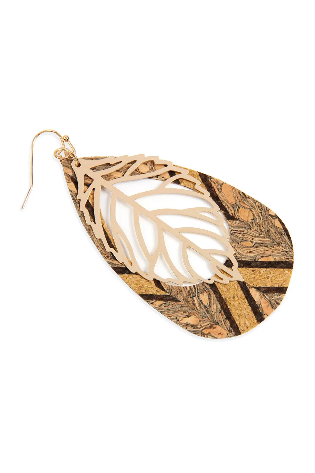 Cork Pattern Teardrop Metal Leaf Filigree Earrings