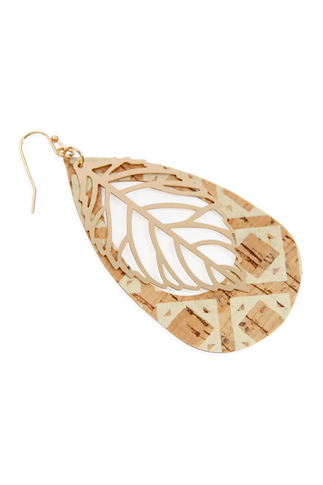 Cork Pattern Teardrop Metal Leaf Filigree Earrings