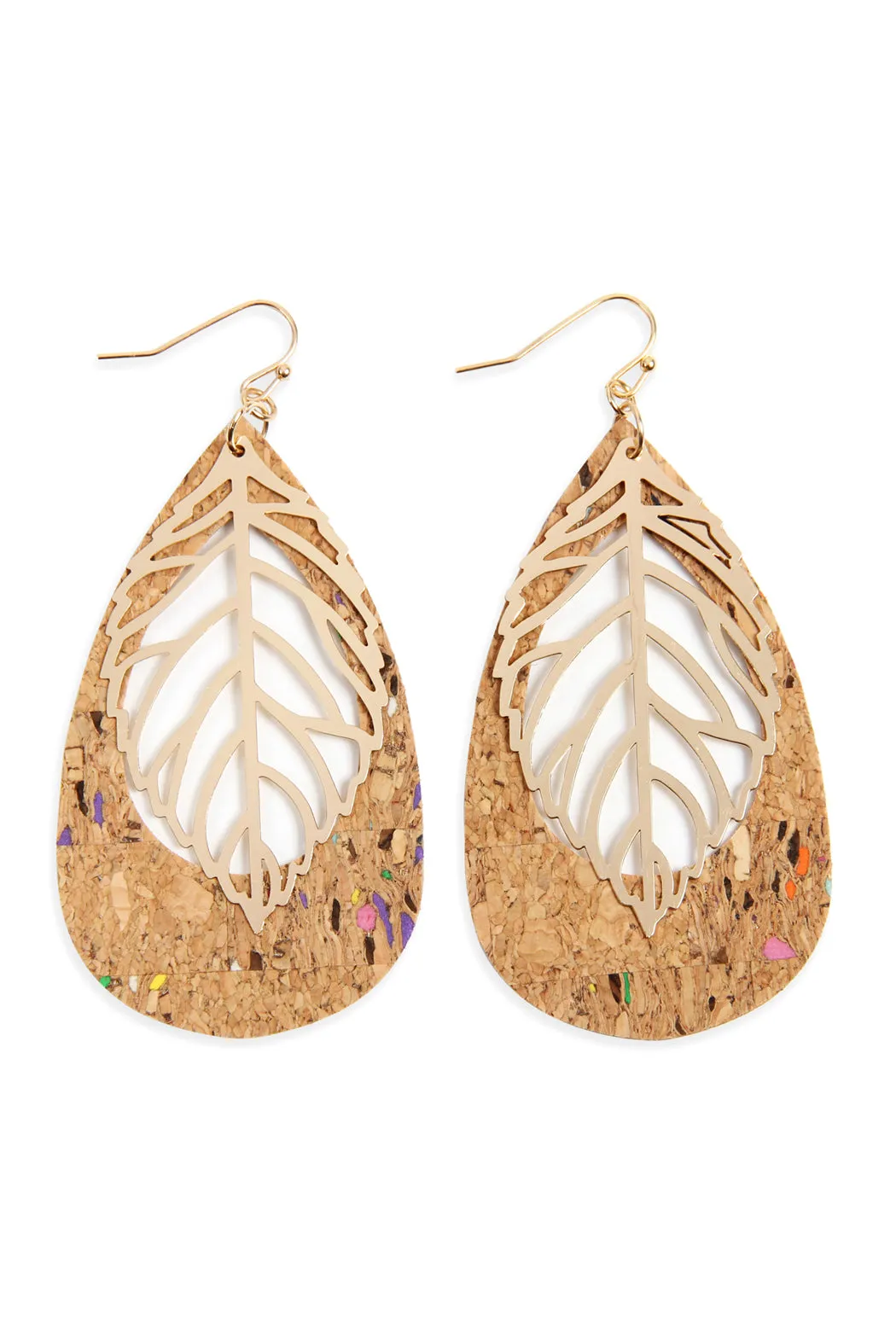 Cork Pattern Teardrop Metal Leaf Filigree Earrings