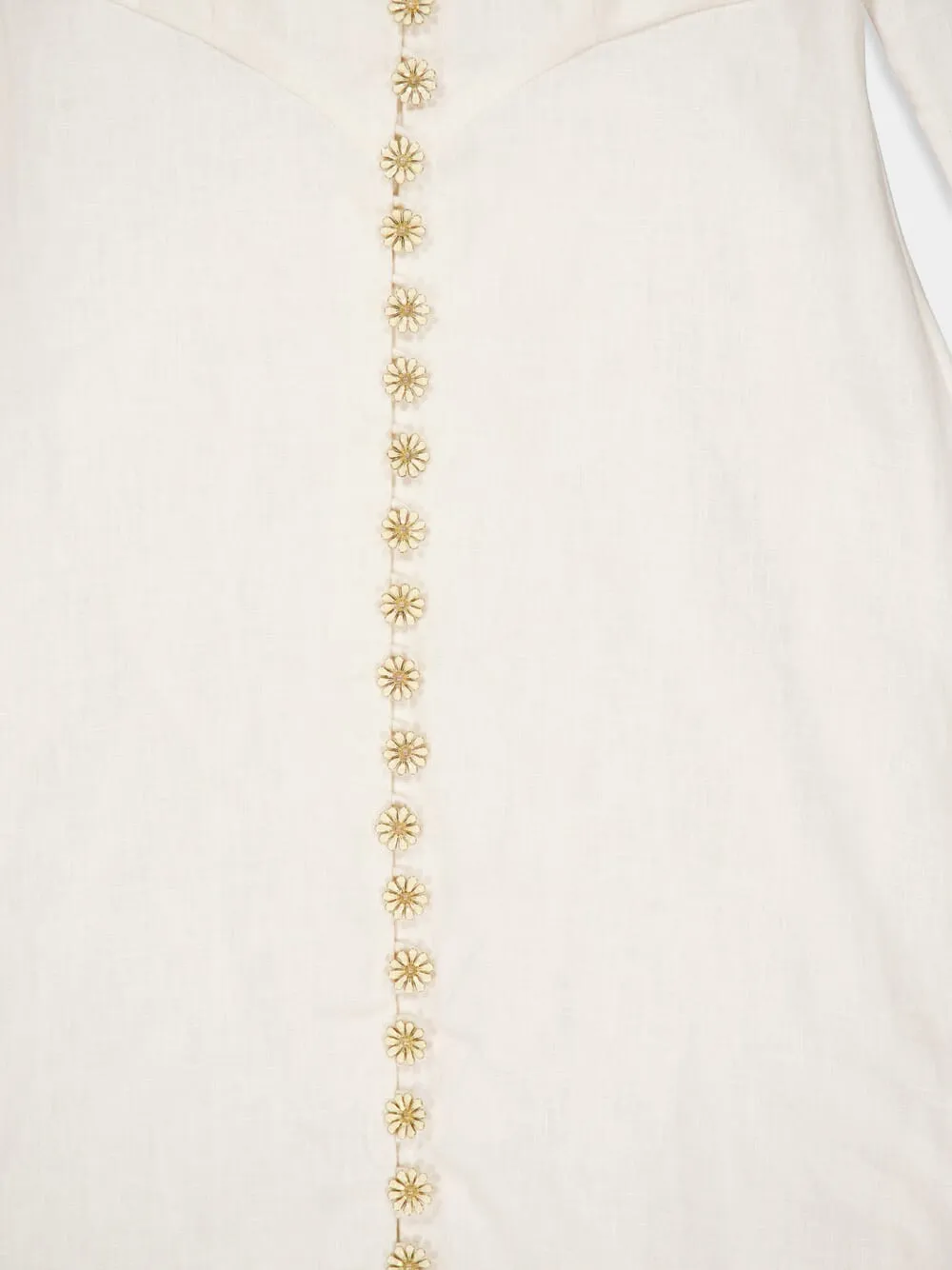 Cream V-Neck Midi Dress with Daisy Buttons
