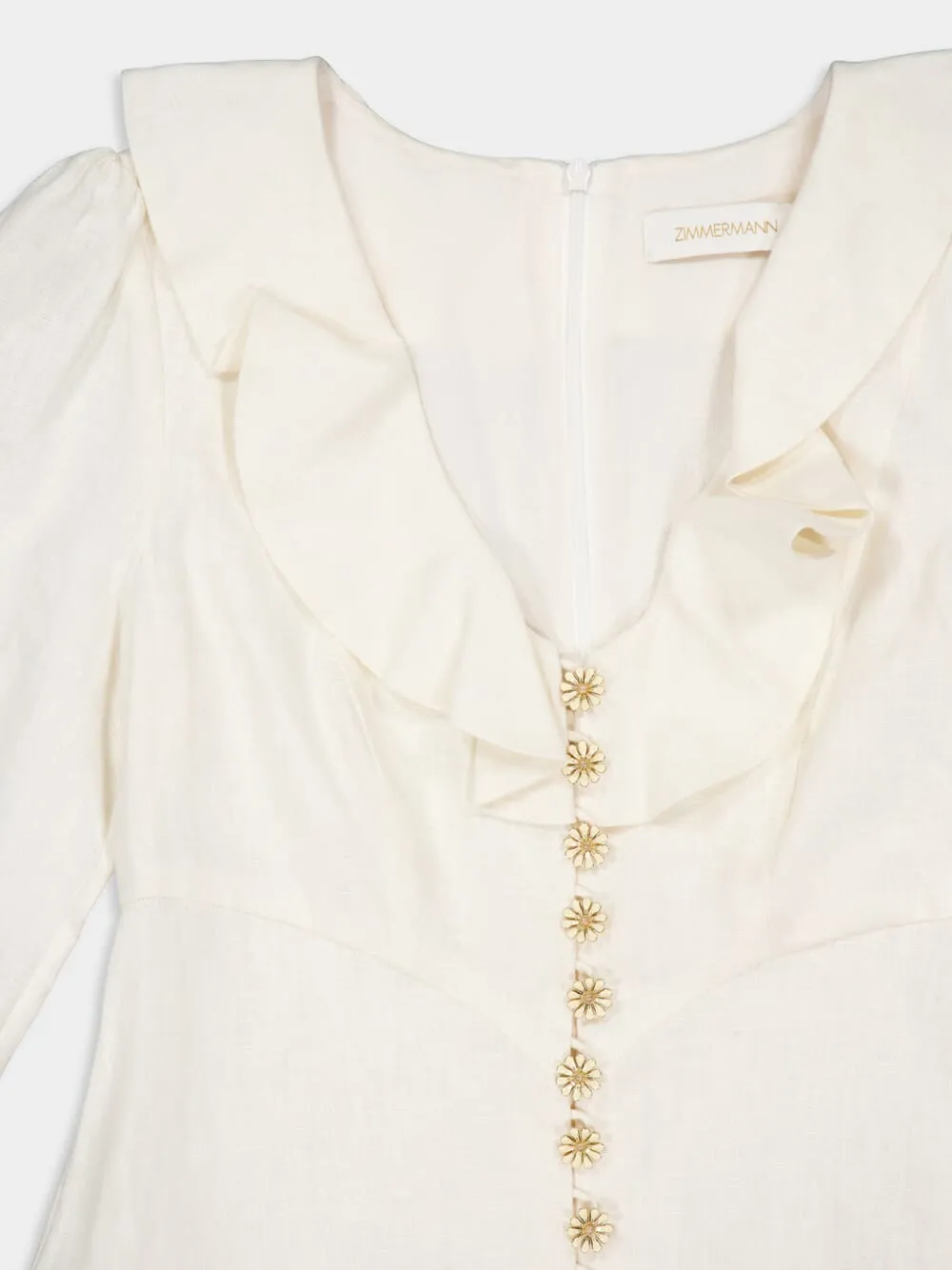 Cream V-Neck Midi Dress with Daisy Buttons