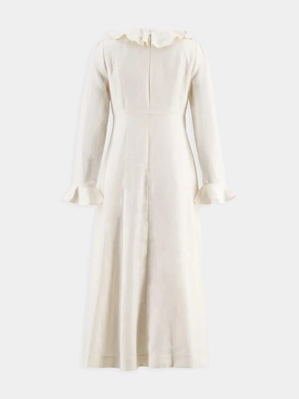 Cream V-Neck Midi Dress with Daisy Buttons