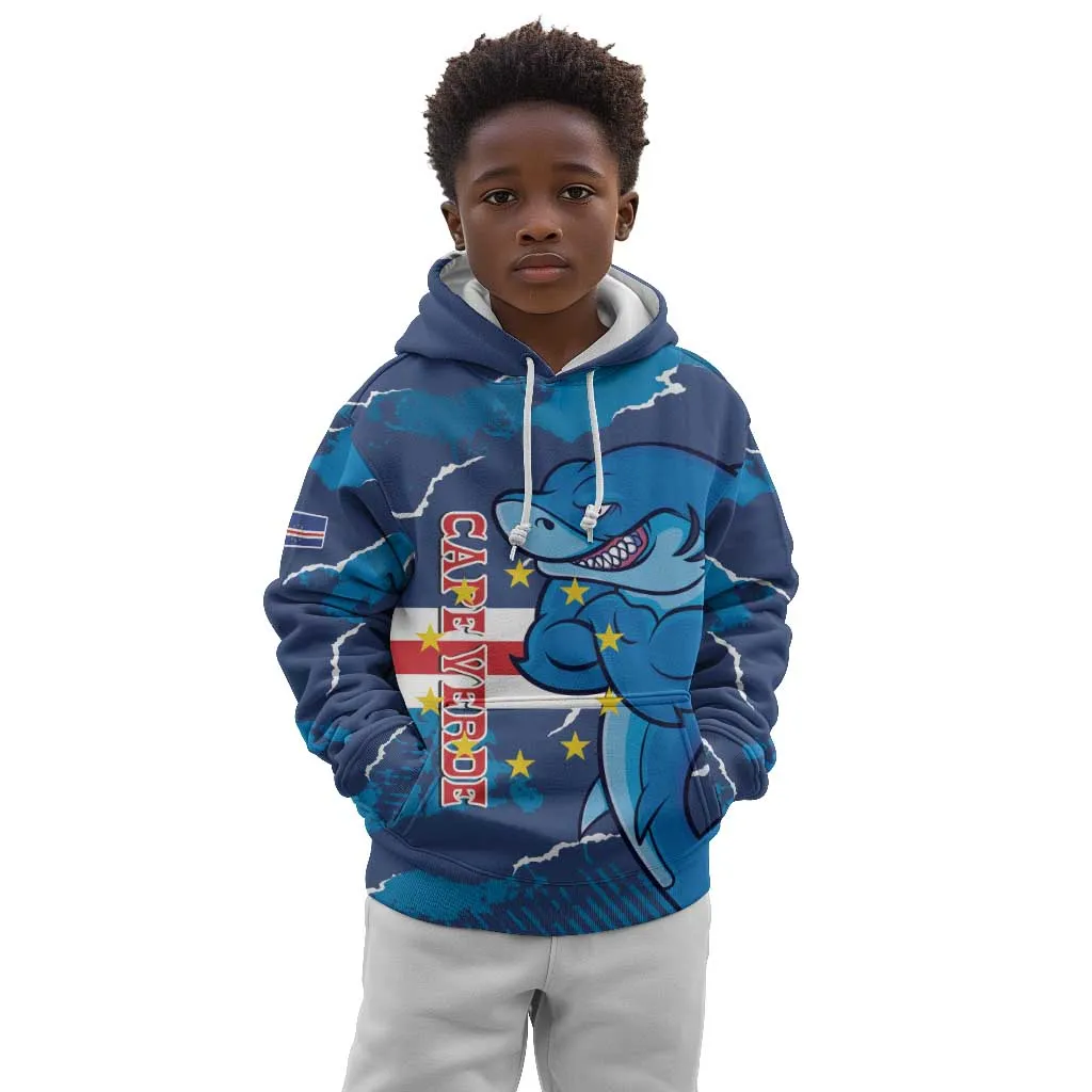 Custom Cape Verde Football Kid Hoodie Blue Sharks Mascot LT14