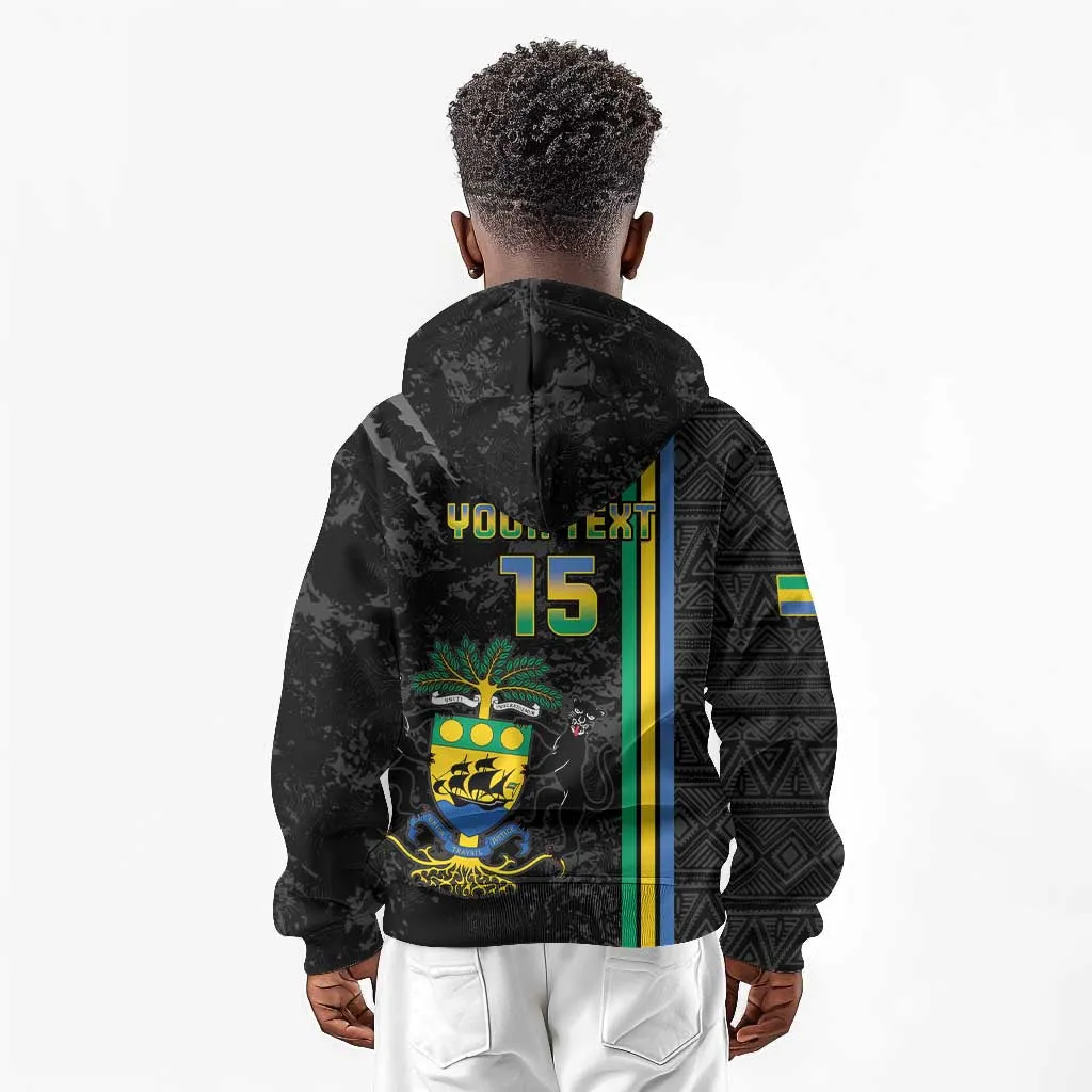 Custom Gabon Football Kid Hoodie Go Champions - Black Ver LT15