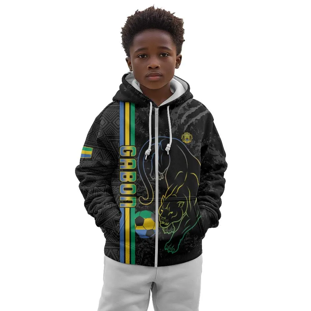 Custom Gabon Football Kid Hoodie Go Champions - Black Ver LT15