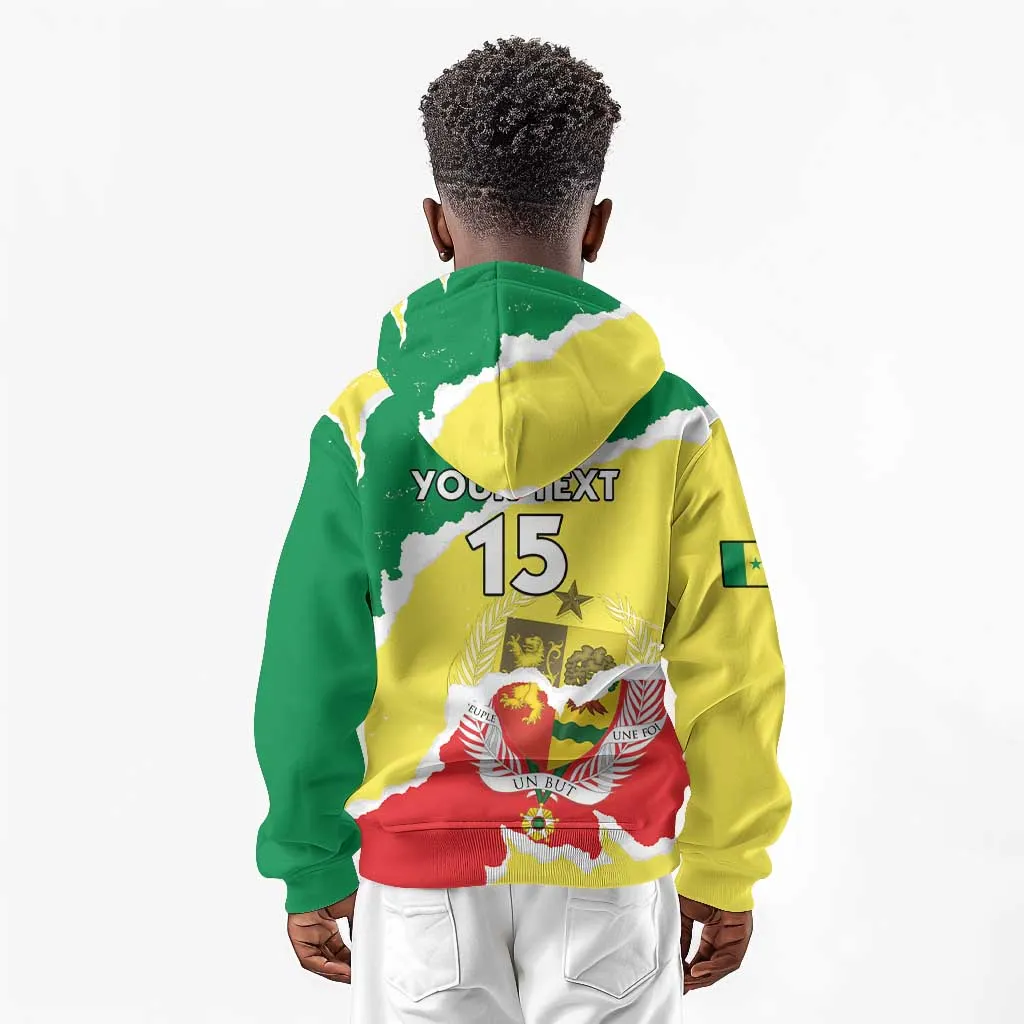 Custom Senegal Beach Soccer 2025 Kid Hoodie Go Champions - Grunge Style LT15