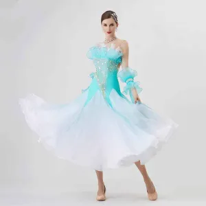 Custom Size Turquoise Competition Ballroom Dance Dresses for Women Waltz Tango Rhythm Dance Long Skirt
