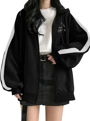 Cute Cat Print Thicken Keep Warm Zipper Hoodies for Women