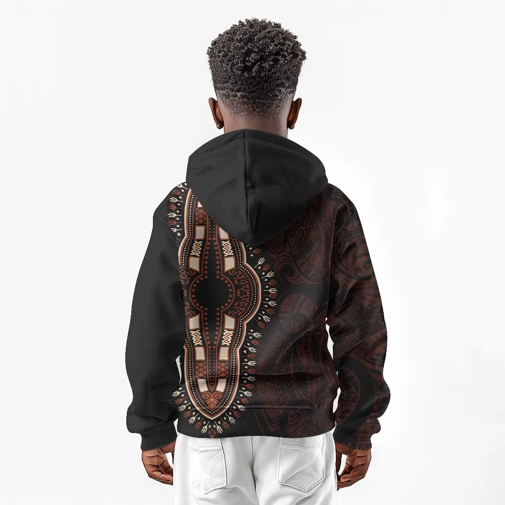 Dashiki and Polynesian Pattern Kid Hoodie Afro Pacific Culture Red Version LT9
