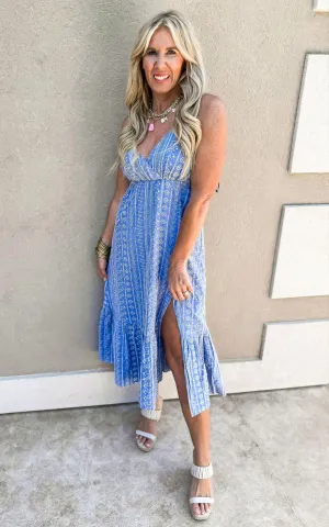 Denim Trible Embroidery Maxi Dress - Final Sale