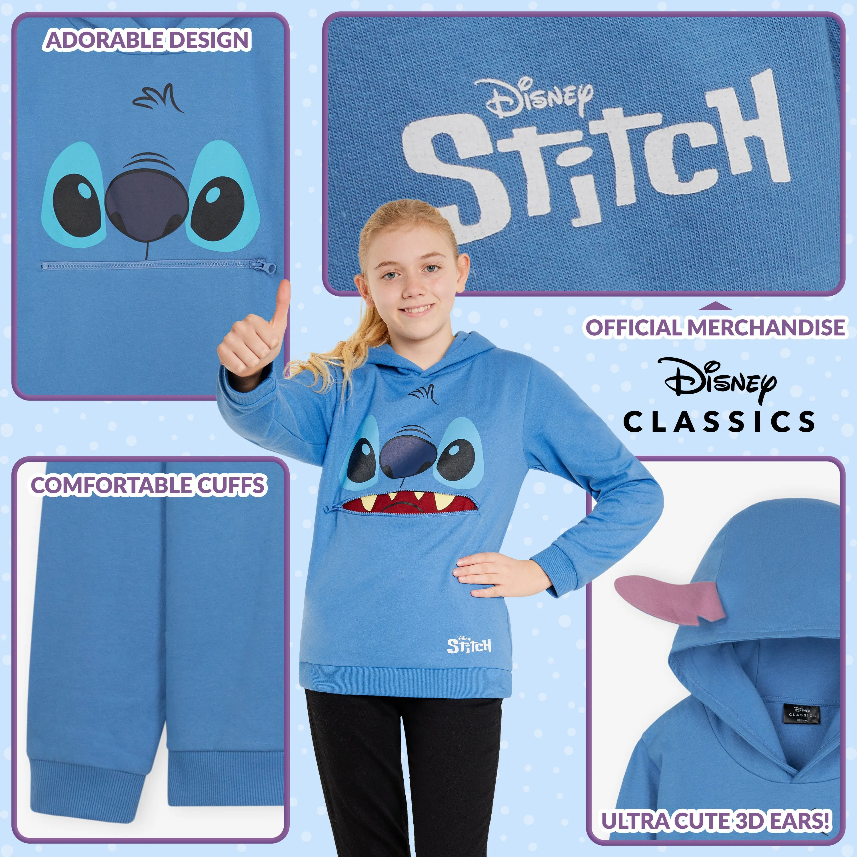 Disney Stitch Hoodie for Girls Teens, Warm Hooded Sweatshirt Soft Fashion Jumper