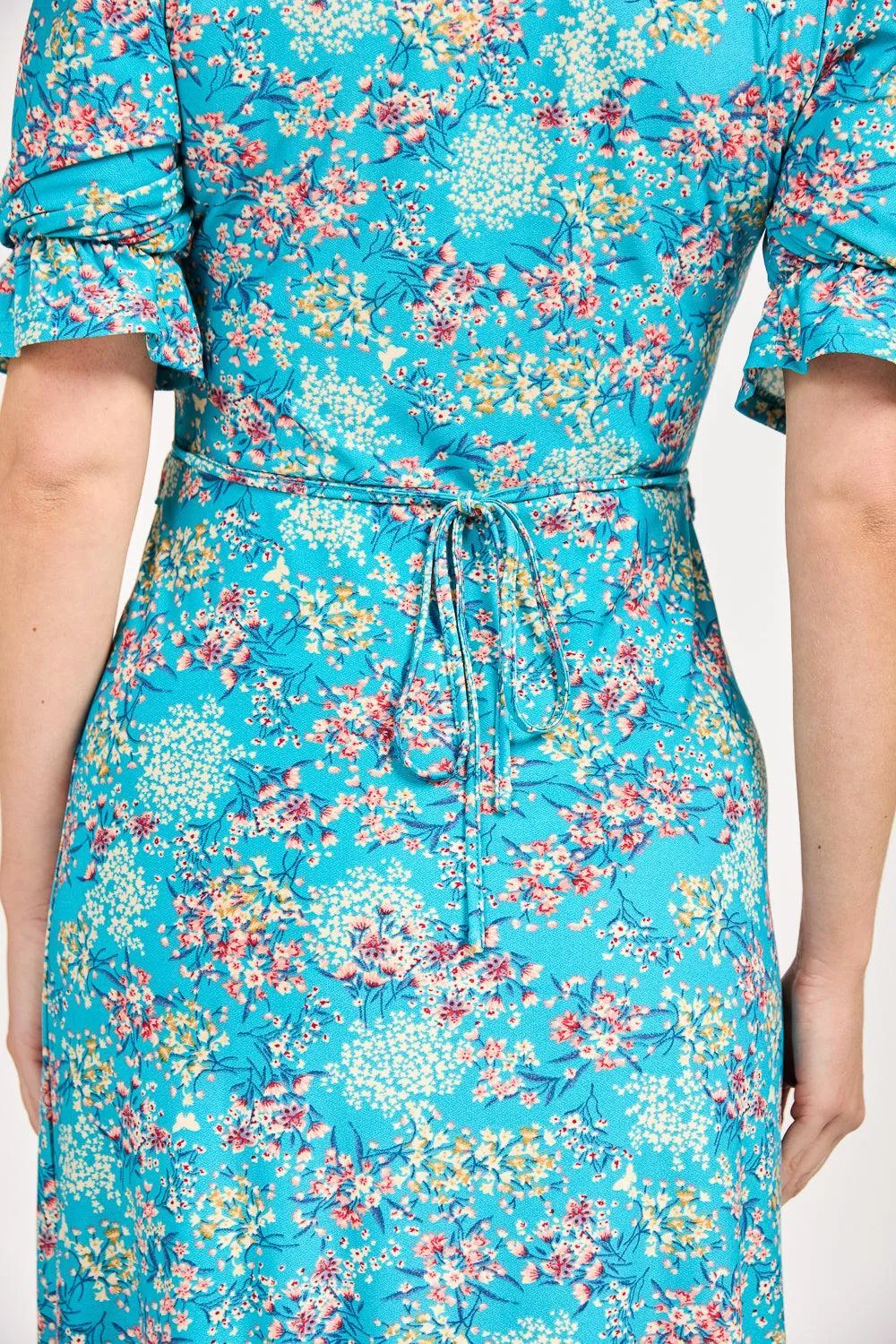 Ditsy Print Tie Front Dress - Teal