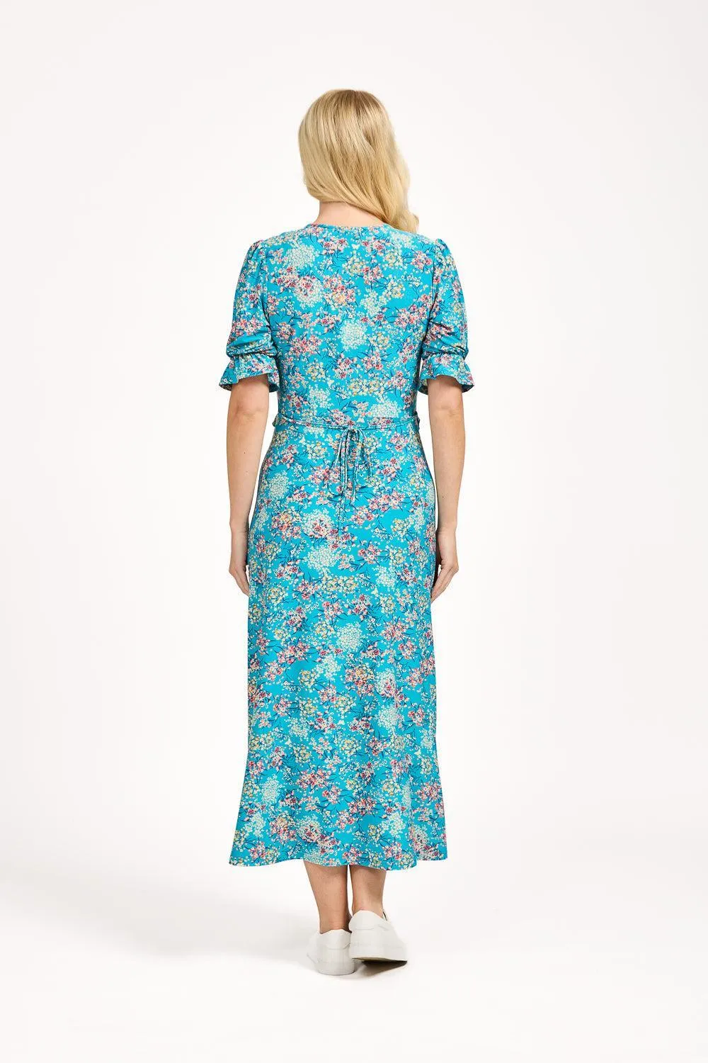 Ditsy Print Tie Front Dress - Teal
