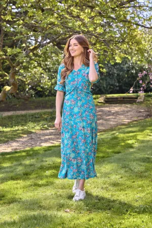 Ditsy Print Tie Front Dress - Teal