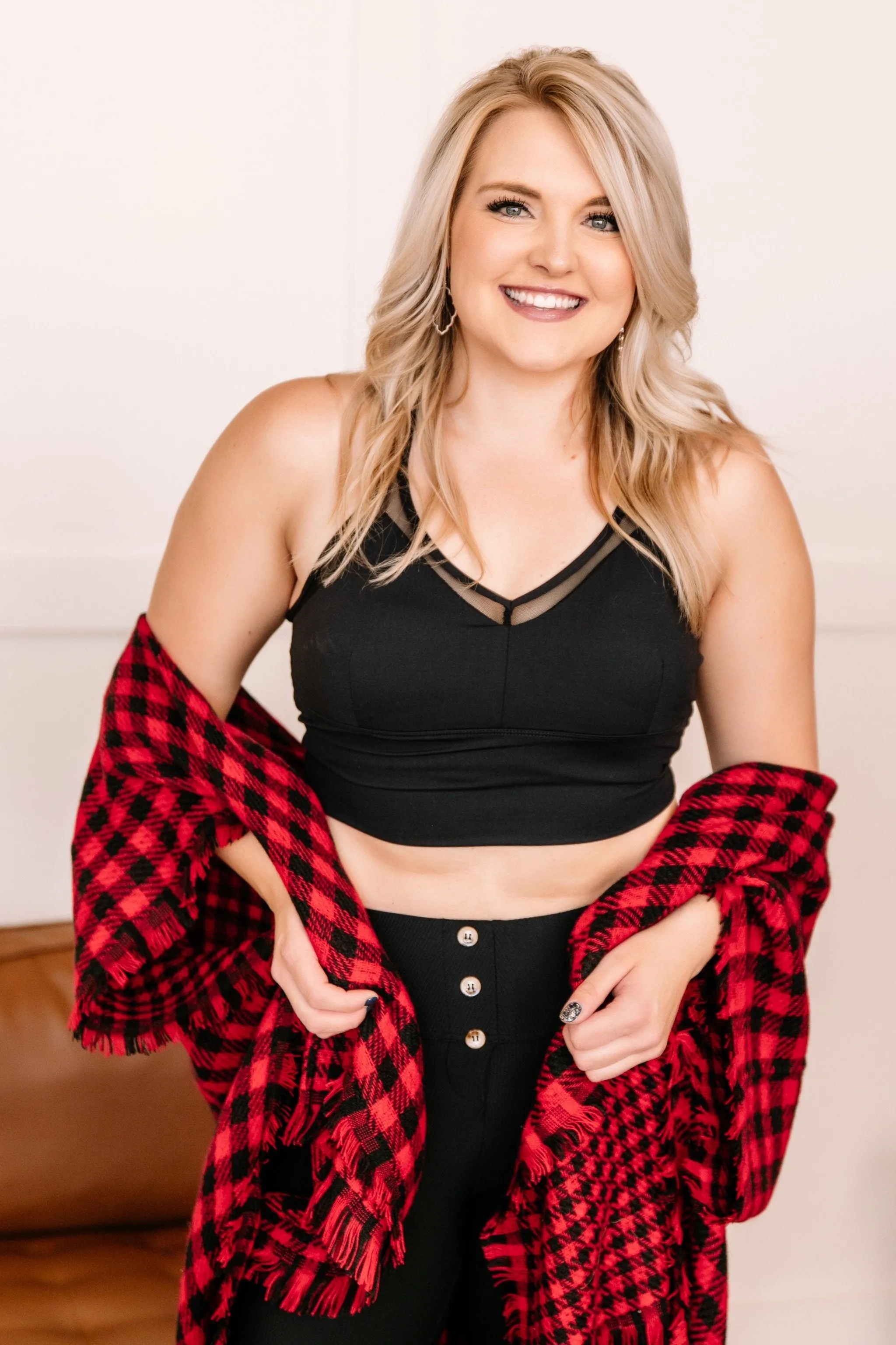 Double Down Black & Red Plaid Kimono