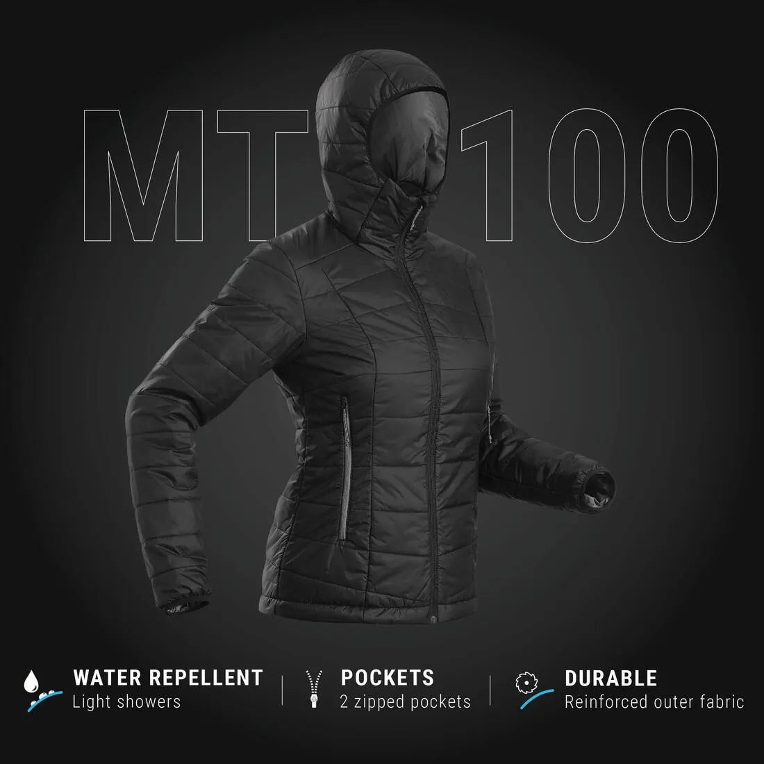 Doudoune synthétique à capuche de trek montagne - MT100 -5 °C - Femme