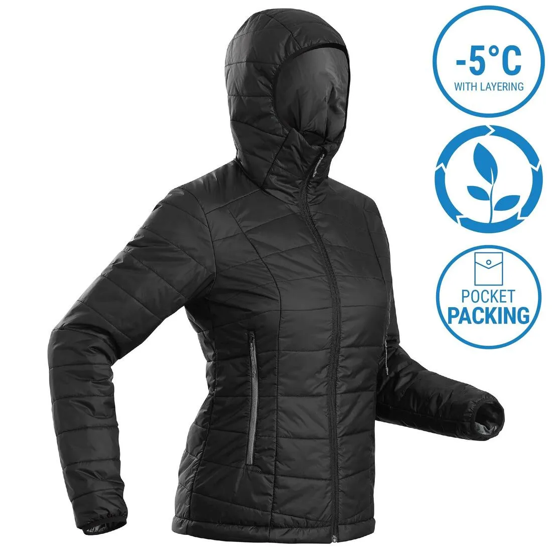 Doudoune synthétique à capuche de trek montagne - MT100 -5 °C - Femme