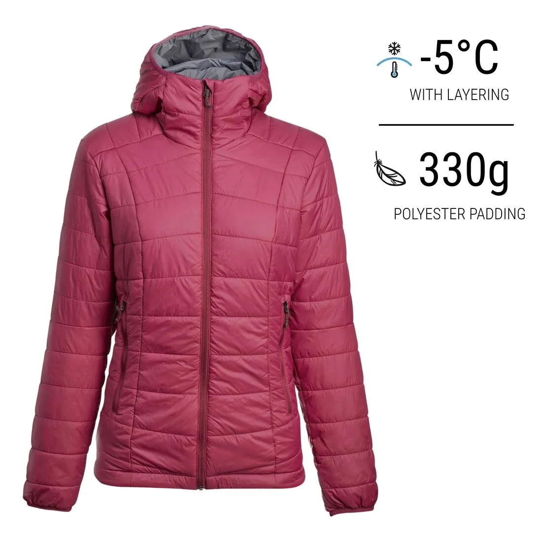 Doudoune synthétique à capuche de trek montagne - MT100 -5 °C - Femme