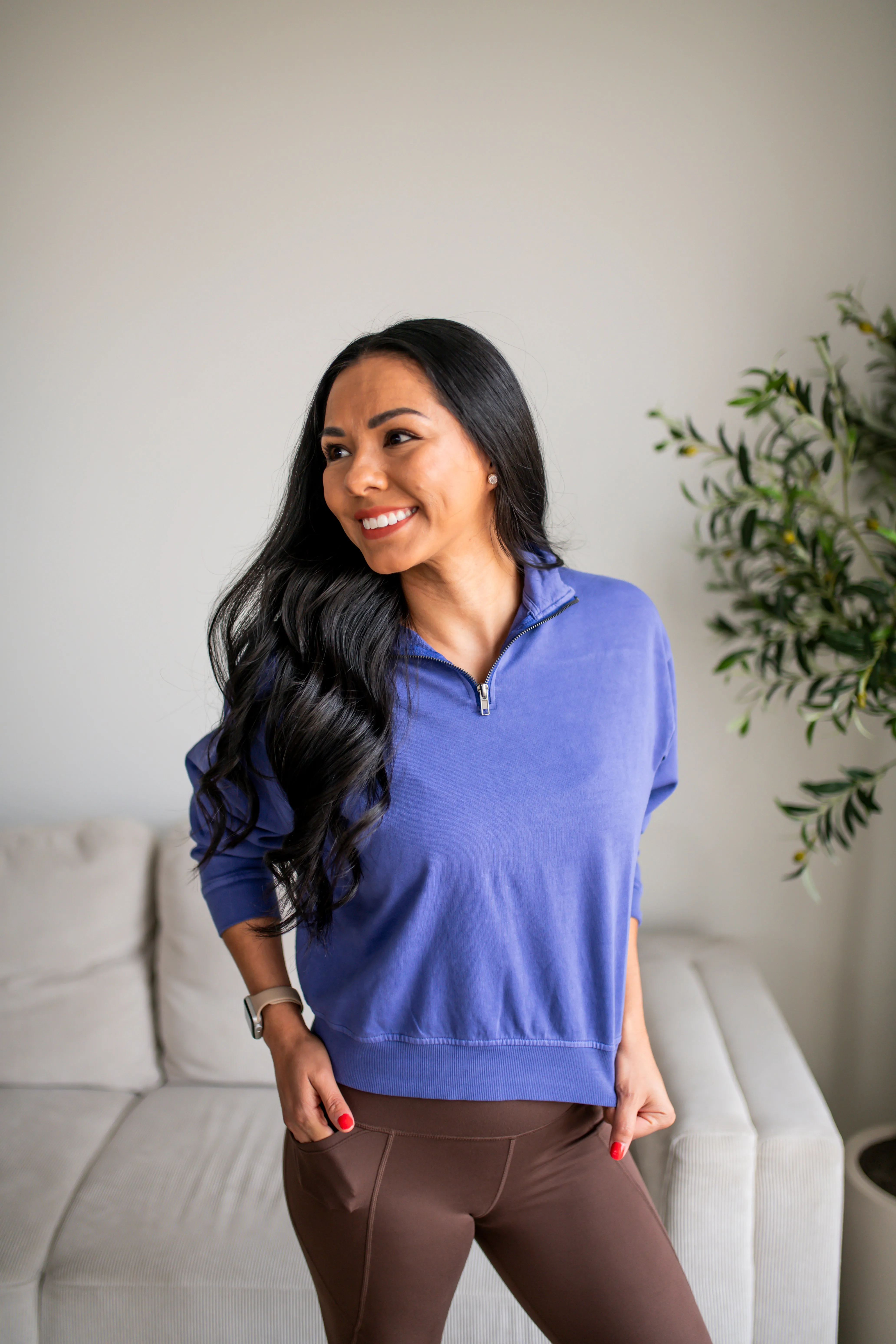 Dusty Indigo Half Zip Long Sleeve Sweatshirt