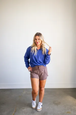 Dusty Indigo Half Zip Long Sleeve Sweatshirt