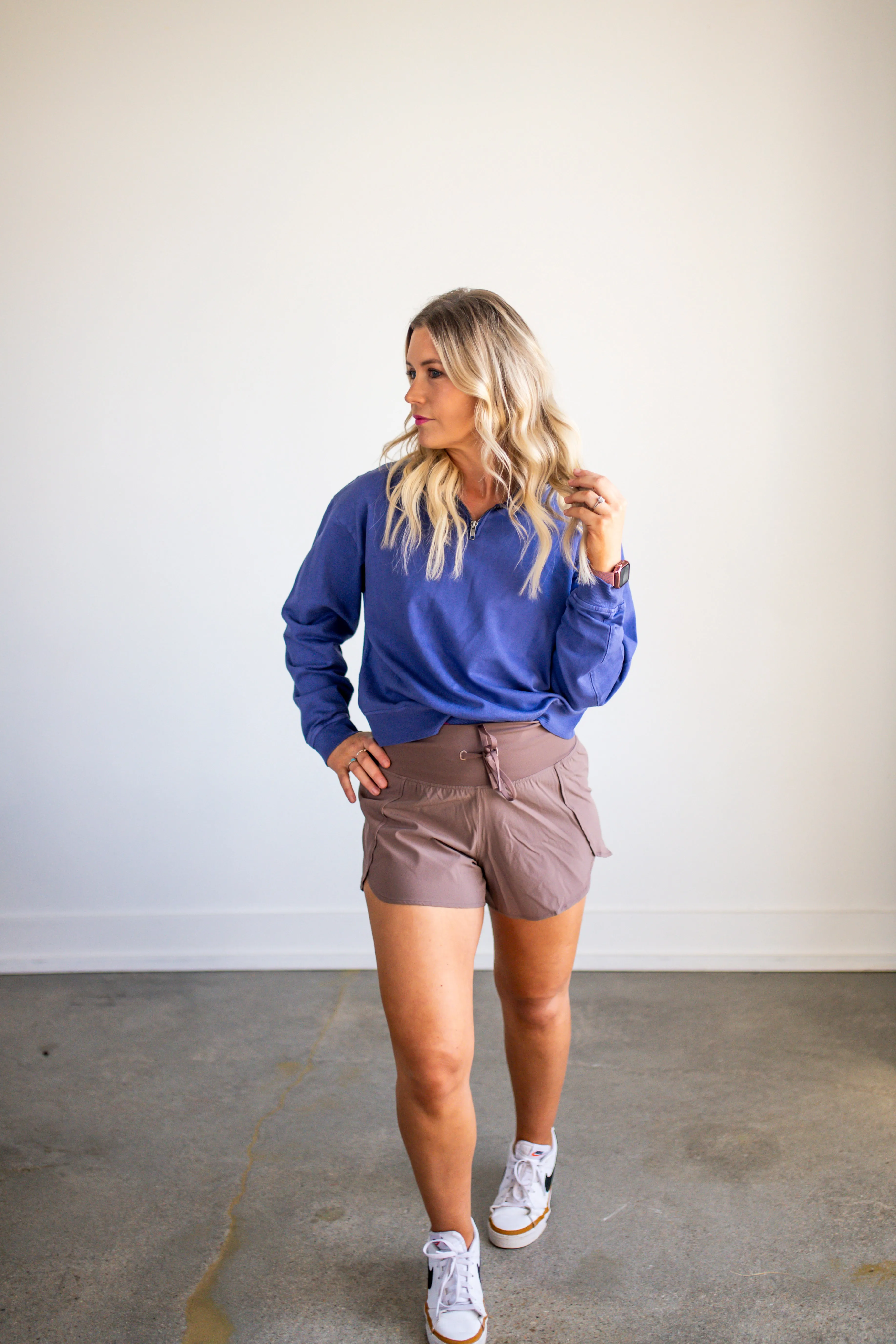Dusty Indigo Half Zip Long Sleeve Sweatshirt