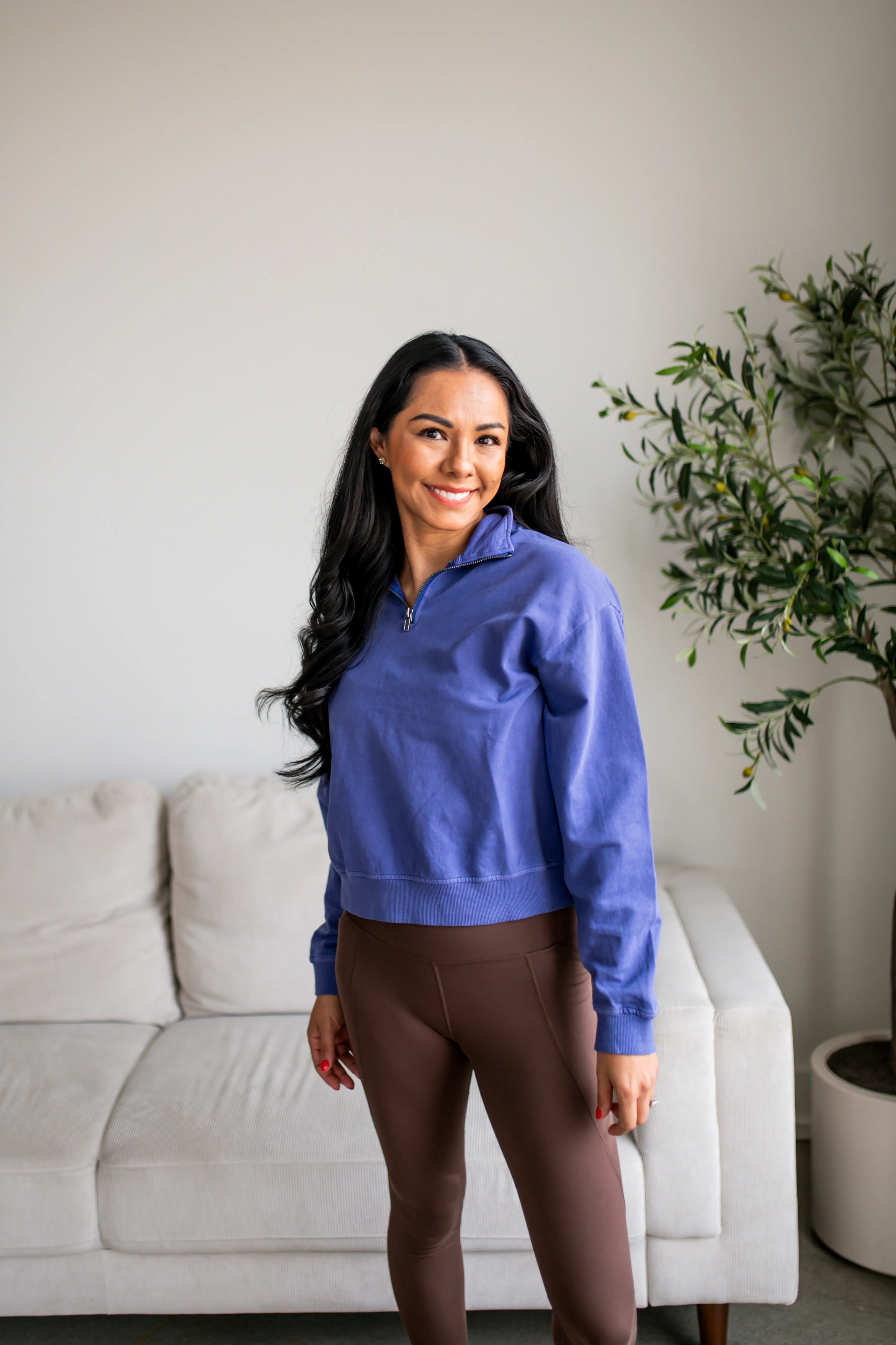 Dusty Indigo Half Zip Long Sleeve Sweatshirt