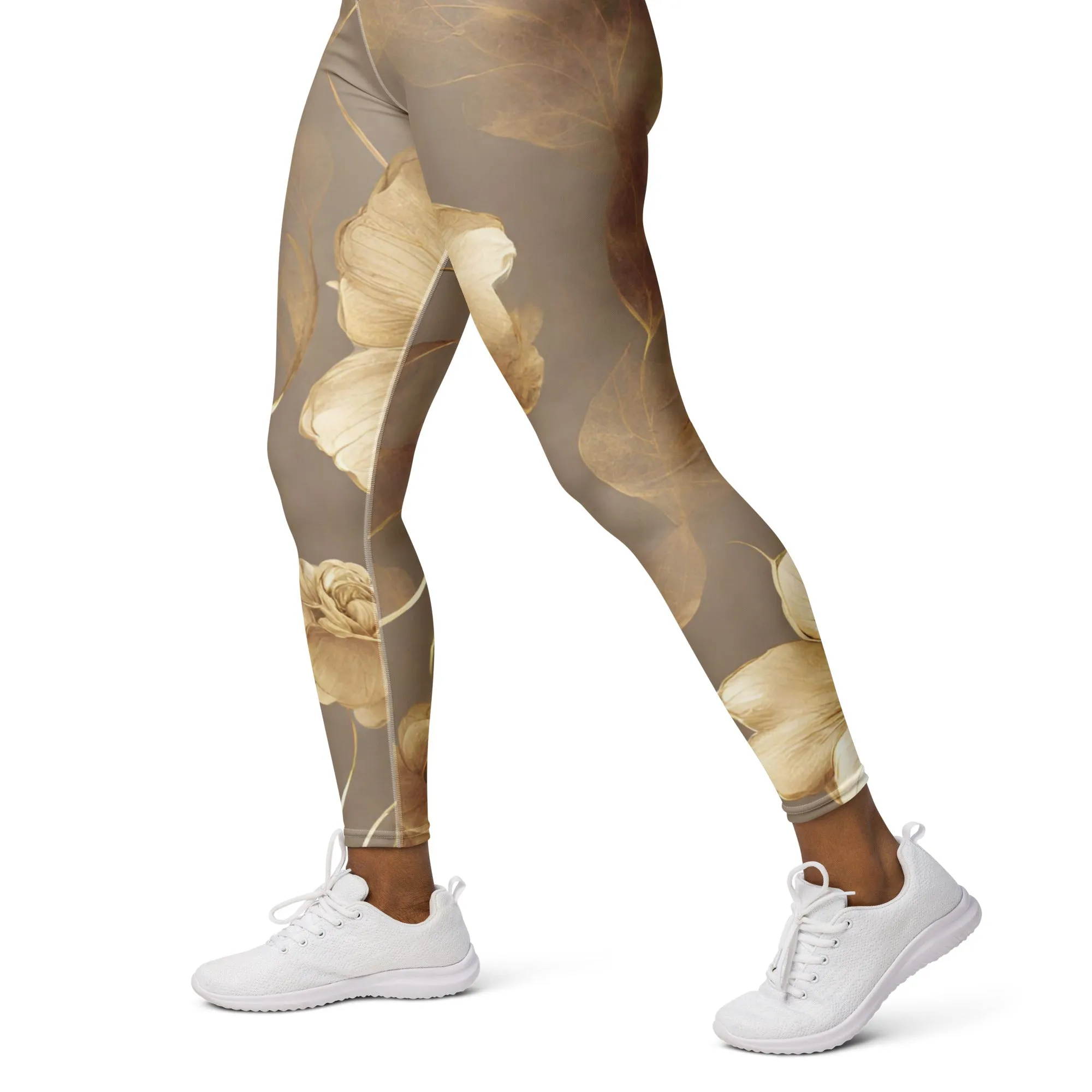 Elegant Gold Flowers Trimmed in Gold Chaitanya Abara Fashion Leggings