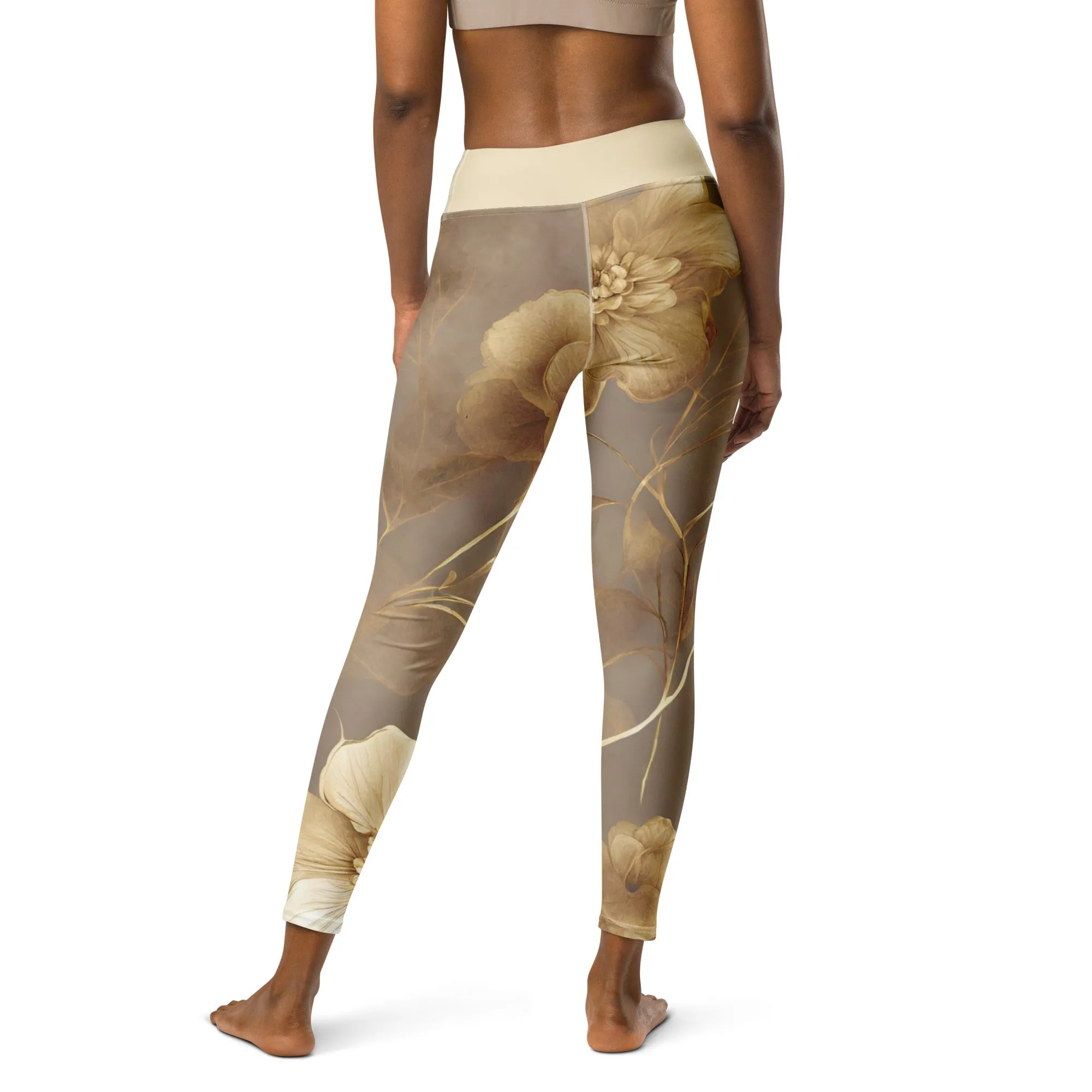 Elegant Gold Flowers Trimmed in Gold Chaitanya Abara Fashion Leggings