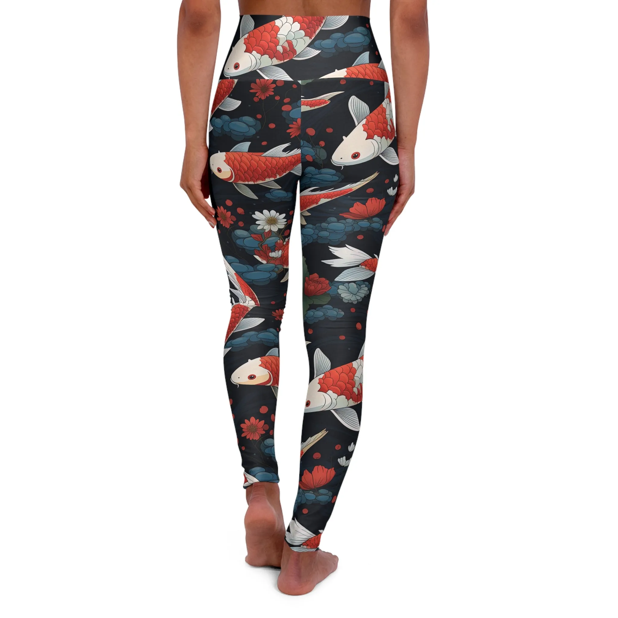 Elegant Koi Fish High Waisted Yoga Leggings - Stylish Activewear for Fitness and Relaxation