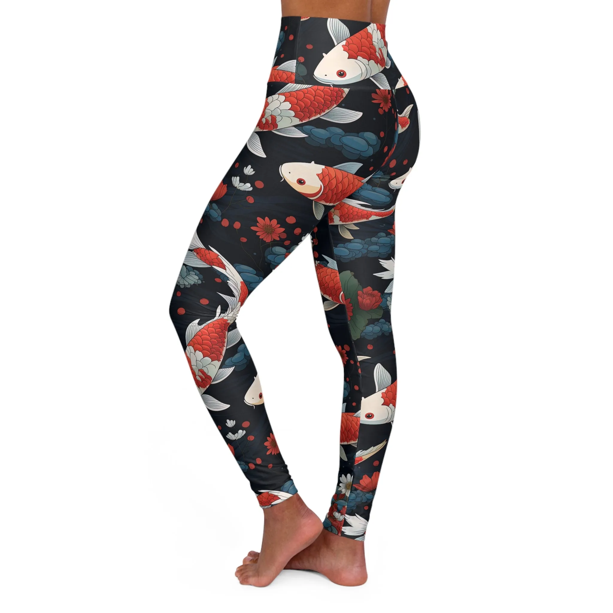 Elegant Koi Fish High Waisted Yoga Leggings - Stylish Activewear for Fitness and Relaxation