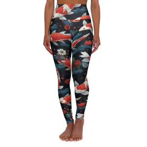 Elegant Koi Fish High Waisted Yoga Leggings - Stylish Activewear for Fitness and Relaxation