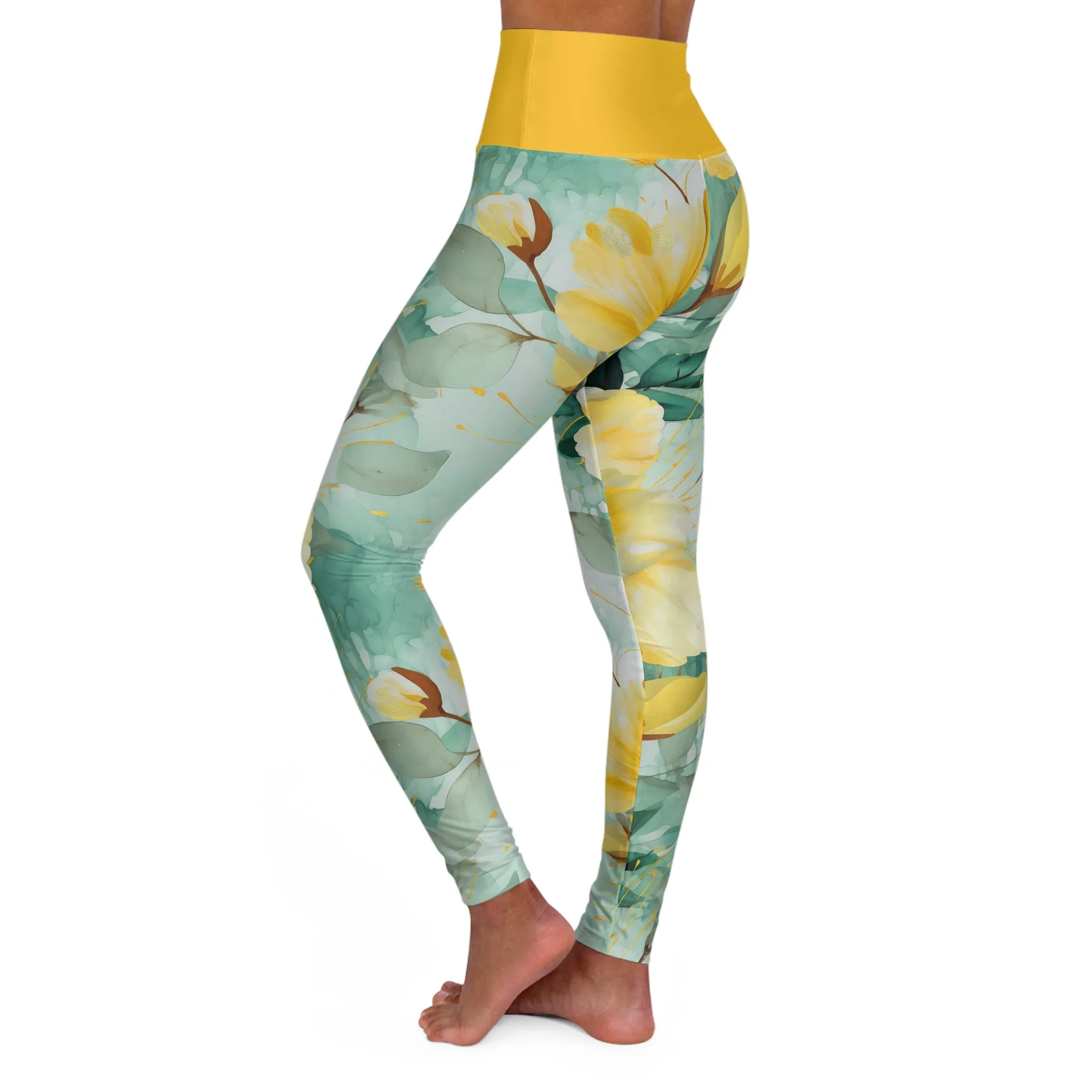 Ethereal Echoes High Waisted Floral Yoga Leggings - Comfortable & Stylish Activewear for Fitness Enthusiasts