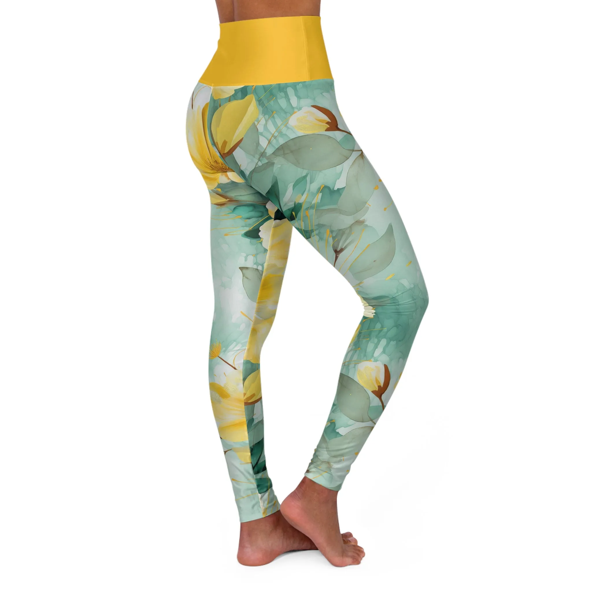 Ethereal Echoes High Waisted Floral Yoga Leggings - Comfortable & Stylish Activewear for Fitness Enthusiasts