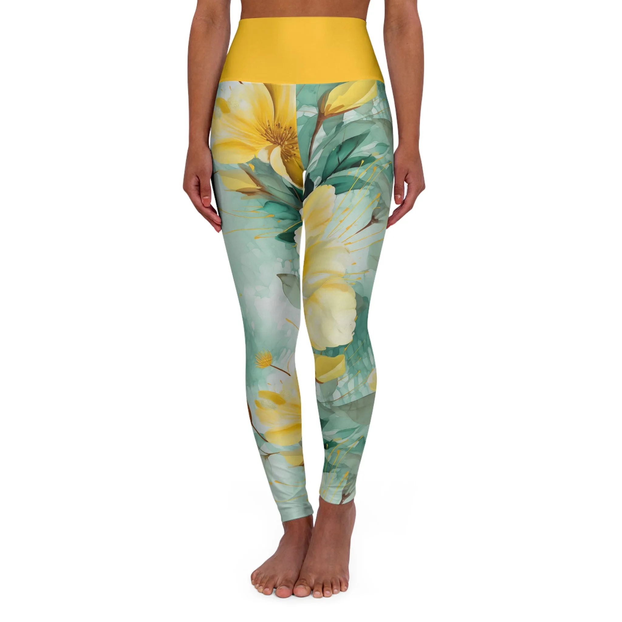 Ethereal Echoes High Waisted Floral Yoga Leggings - Comfortable & Stylish Activewear for Fitness Enthusiasts