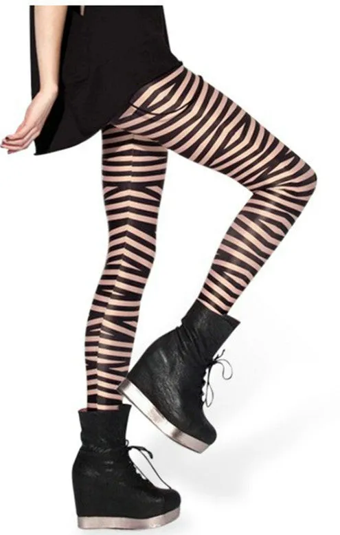 Fashion Striped Series Printed Style Creative Leggins Fitness Women Pants