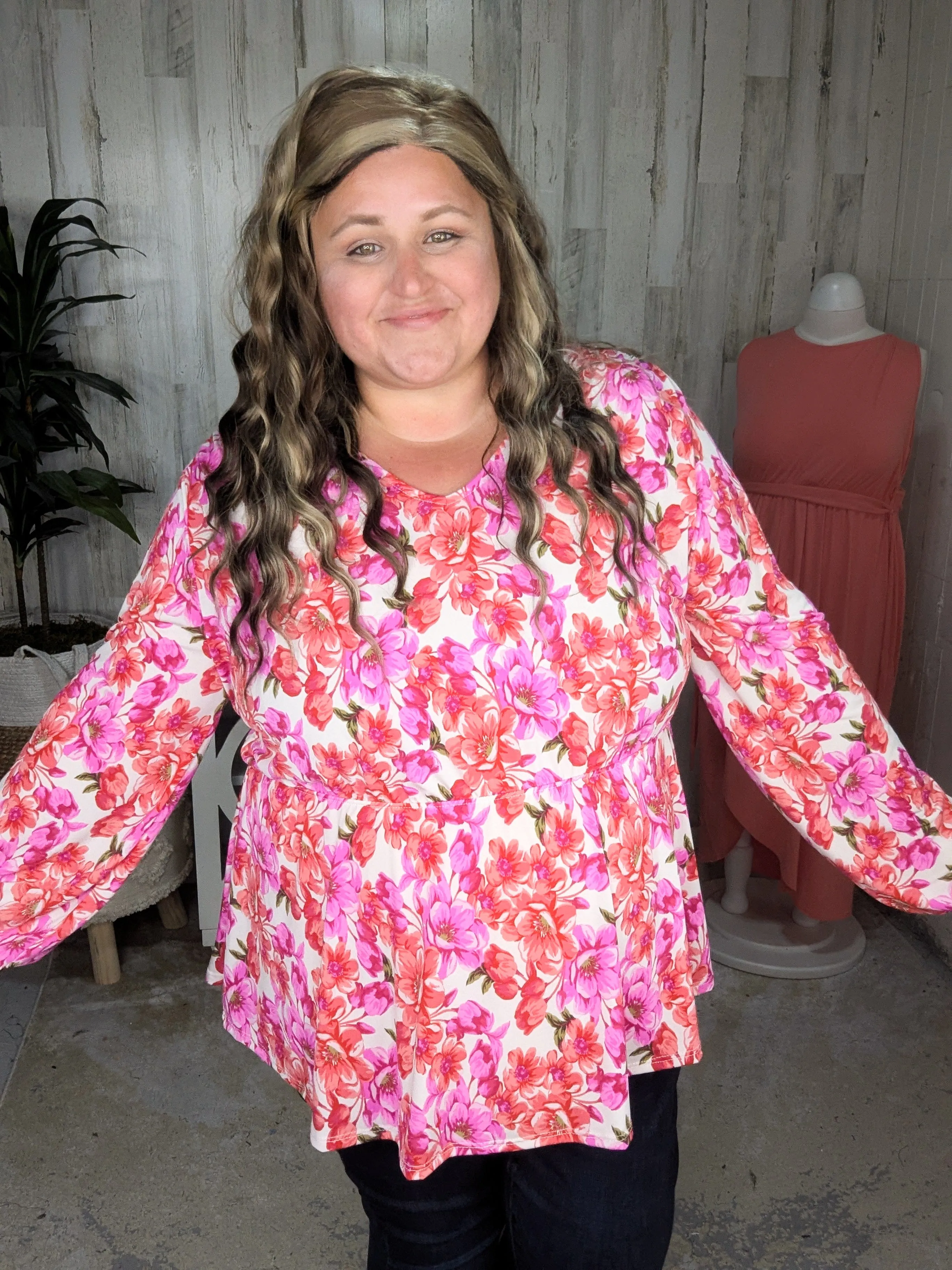 Fiora Kimono Style Top w/Tie Back in Ivory Bright Floral