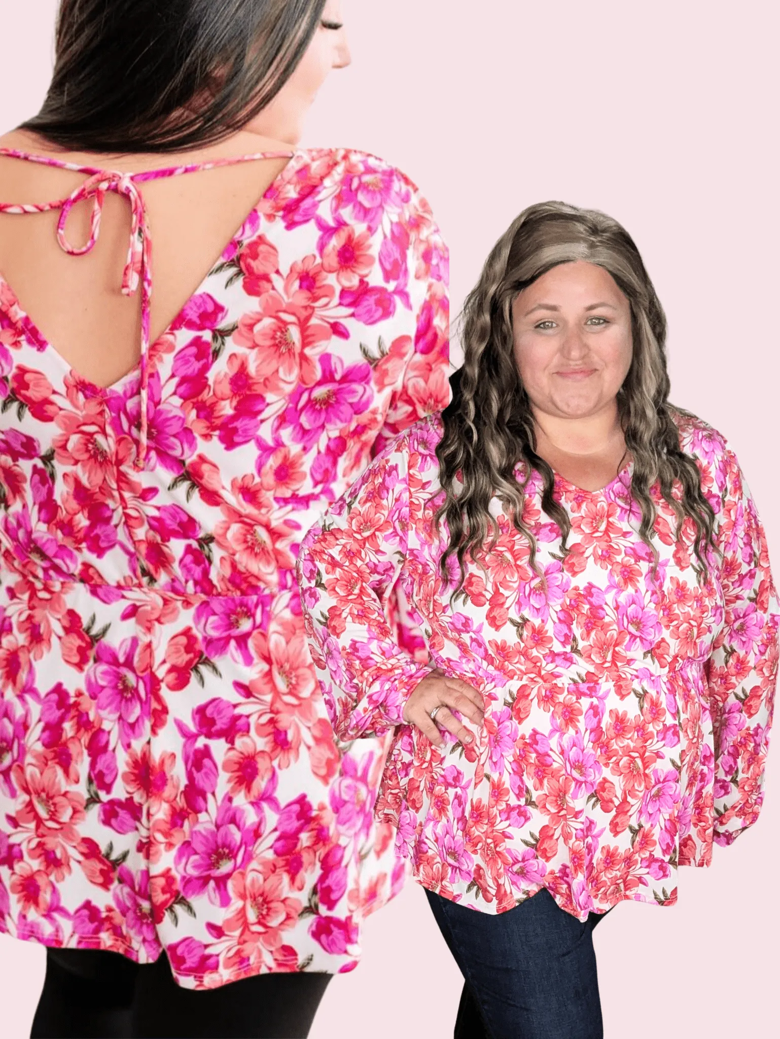 Fiora Kimono Style Top w/Tie Back in Ivory Bright Floral