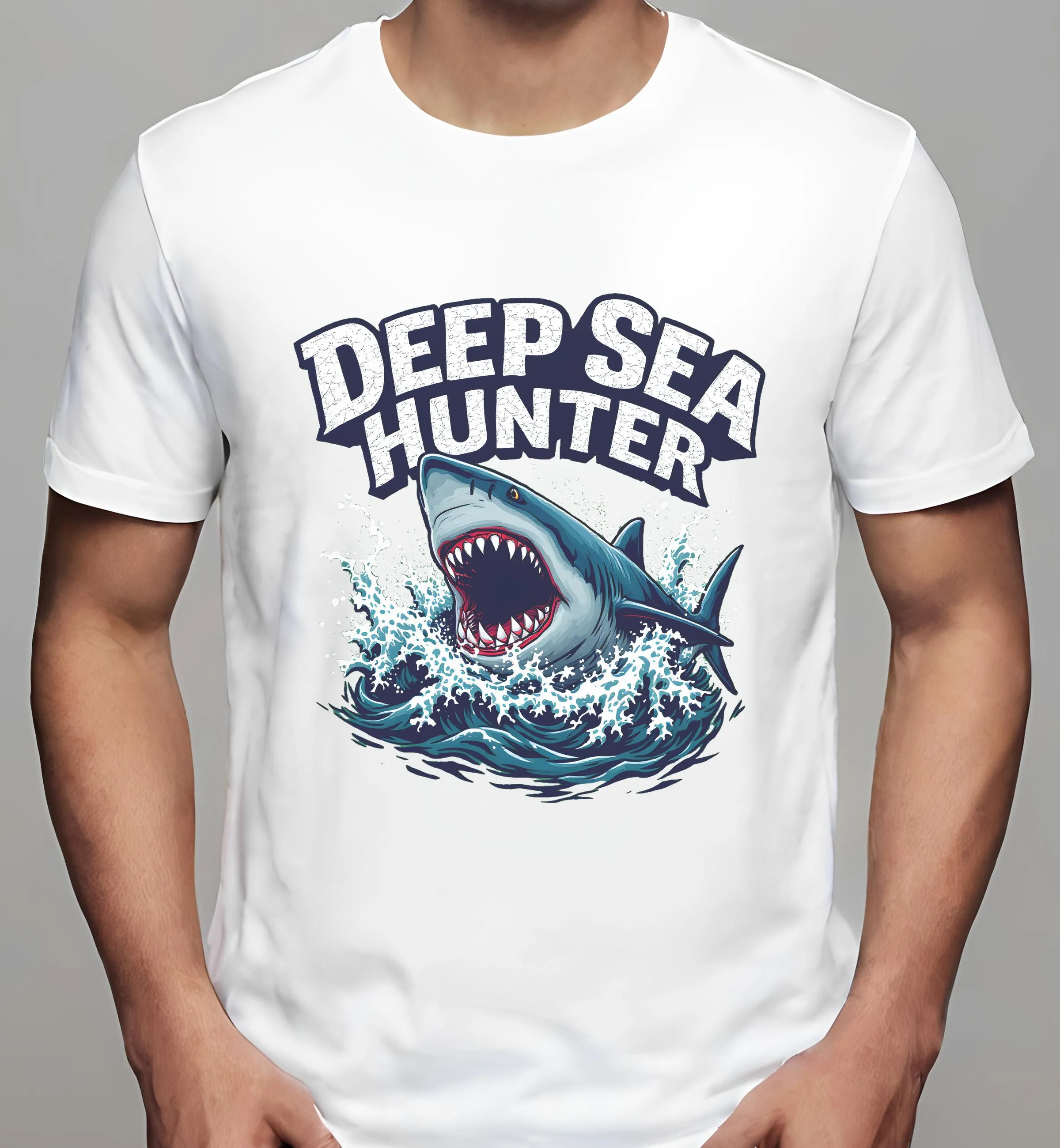 fishing t shirts: Deep Sea Hunter Shark Design | Classic T-Shirt (Unisex)