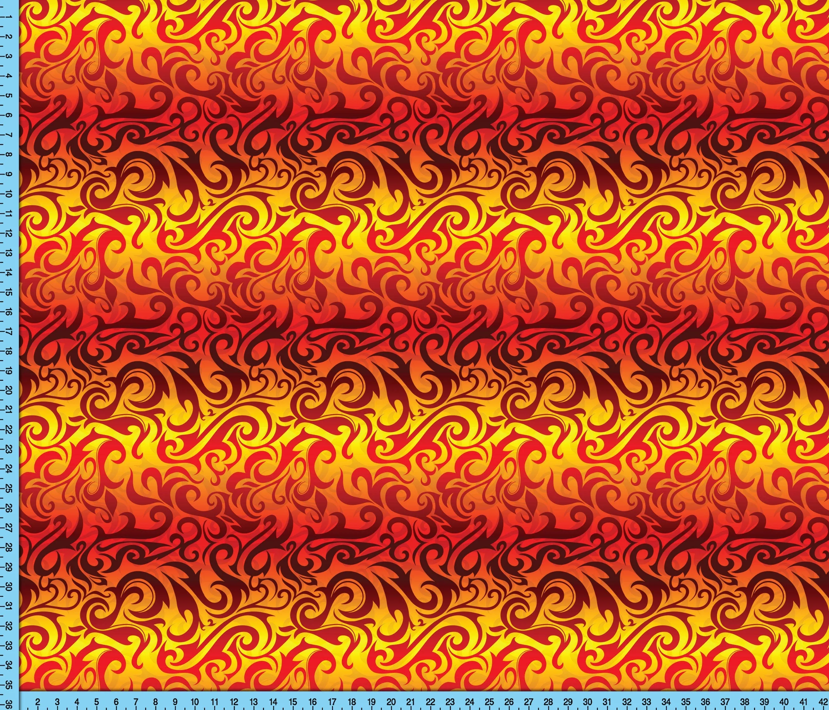 Flame Fabric Print, Tribal Tattoo Novelty Design Printed By the Yard for crafts, shirts, upholstery and masks