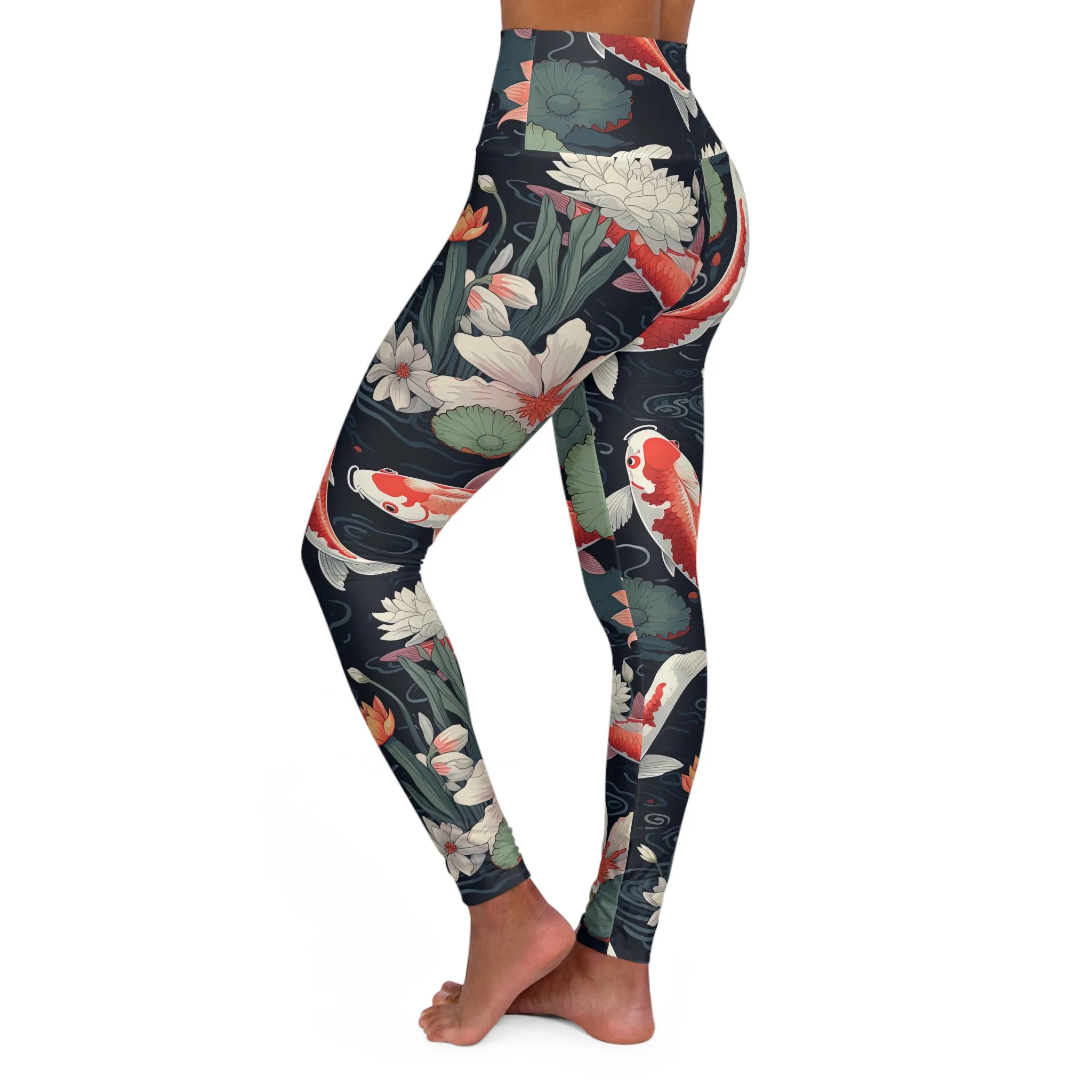 Floral Koi High Waisted Yoga Leggings | Comfortable & Stylish Activewear