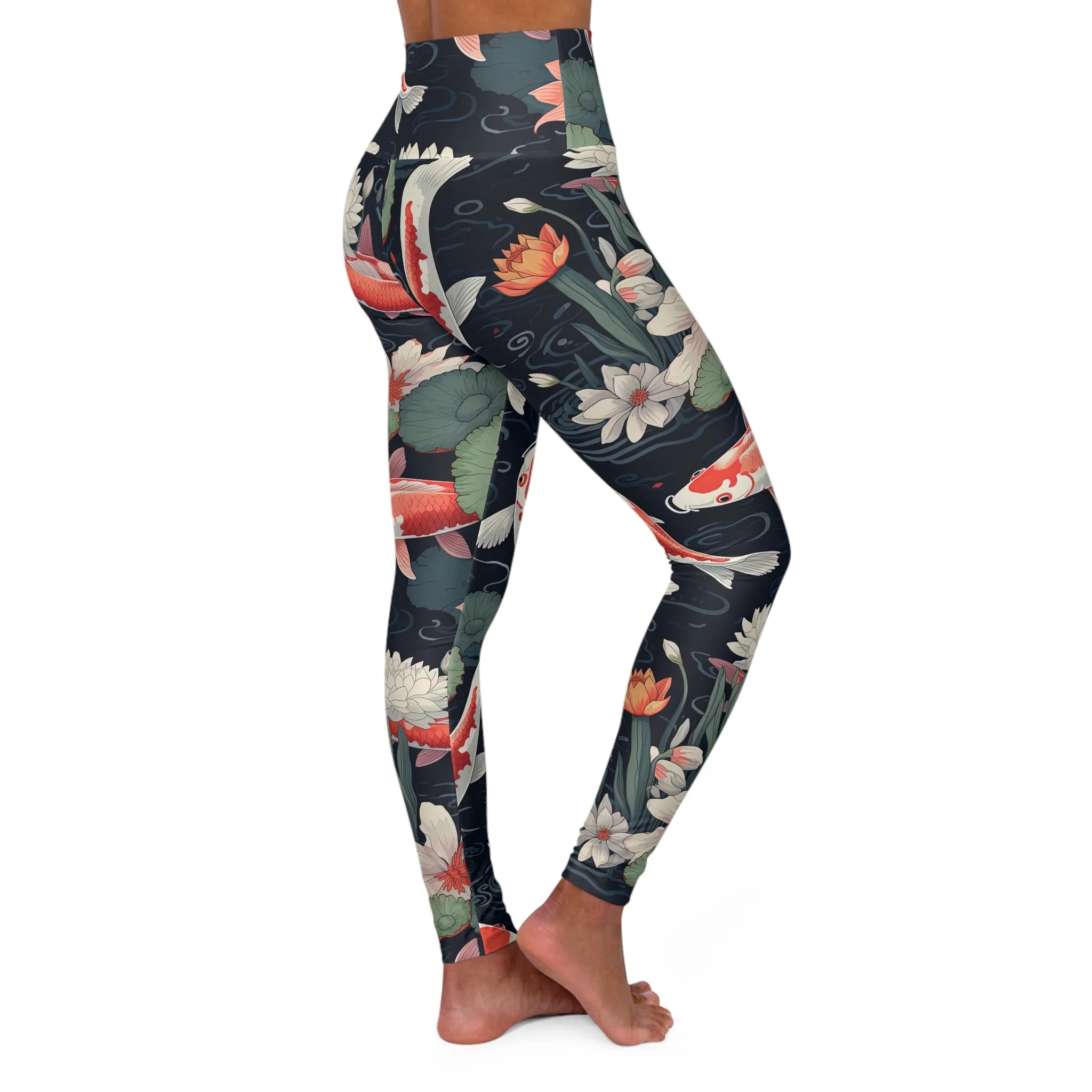 Floral Koi High Waisted Yoga Leggings | Comfortable & Stylish Activewear