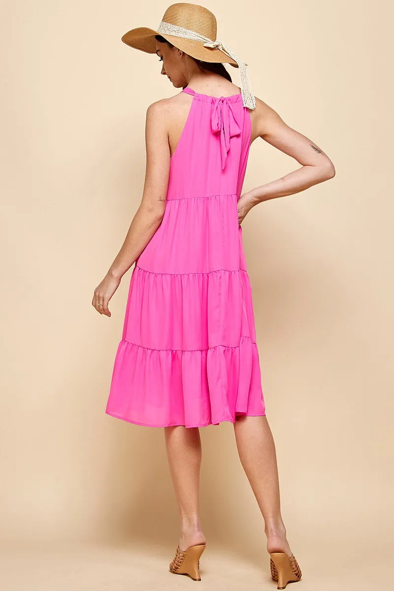Fuchsia Halter Neck Midi Dress - Final Sale