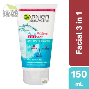 Garnier Pure Active 3 in 1 Wash, Scrub & Mask 150mL