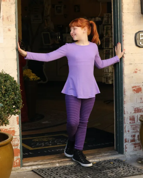 Girls Soft Cotton Long Sleeve Peplum Tee | Purple