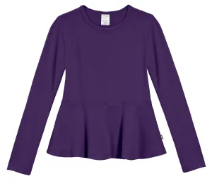 Girls Soft Cotton Long Sleeve Peplum Tee | Purple
