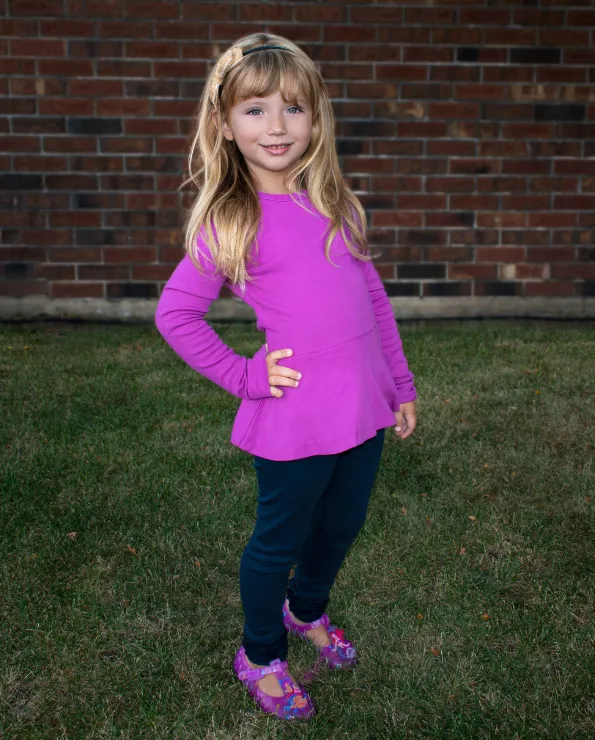 Girls Soft Cotton Long Sleeve Peplum Tee | Purple