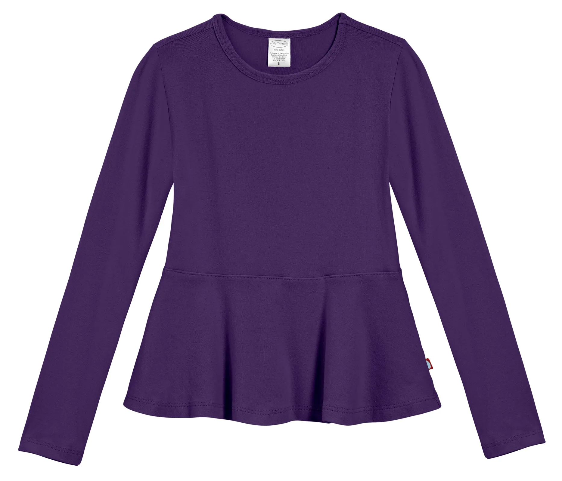 Girls Soft Cotton Long Sleeve Peplum Tee | Purple